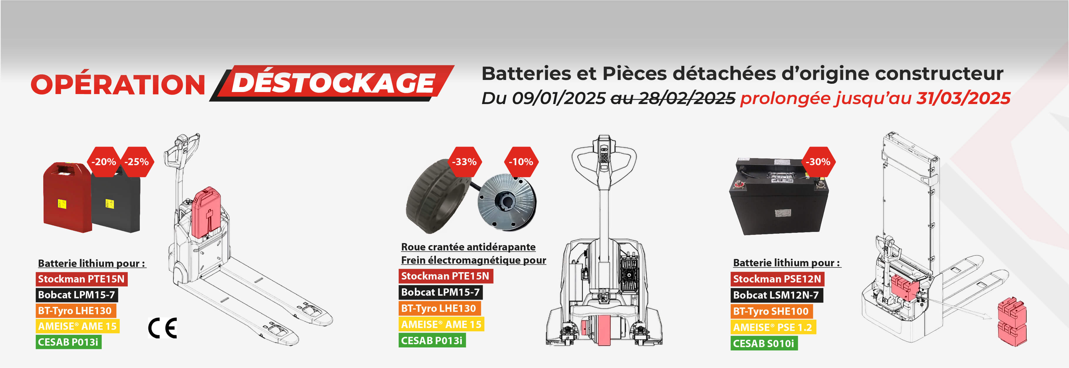 PROMOTION DESTOCKAGE : BATTERIES ET PIÈCES DÉTACHÉES PTE15N ET PSE12N<br>